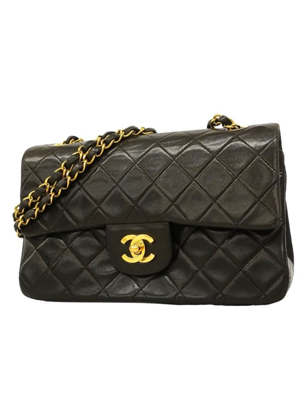 Chanel Shoulder Bag Quilted Lambskin Black Gold